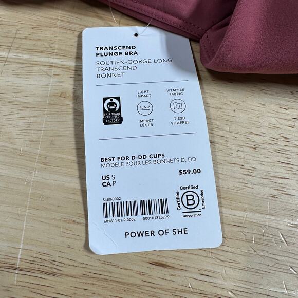 Athleta Transcend Plunge Bra D-DD Berry Rose Women's Size Small New With Tag - Picture 7 of 10